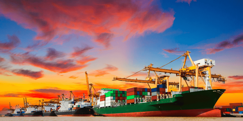 Sunset Port Cargo Ships