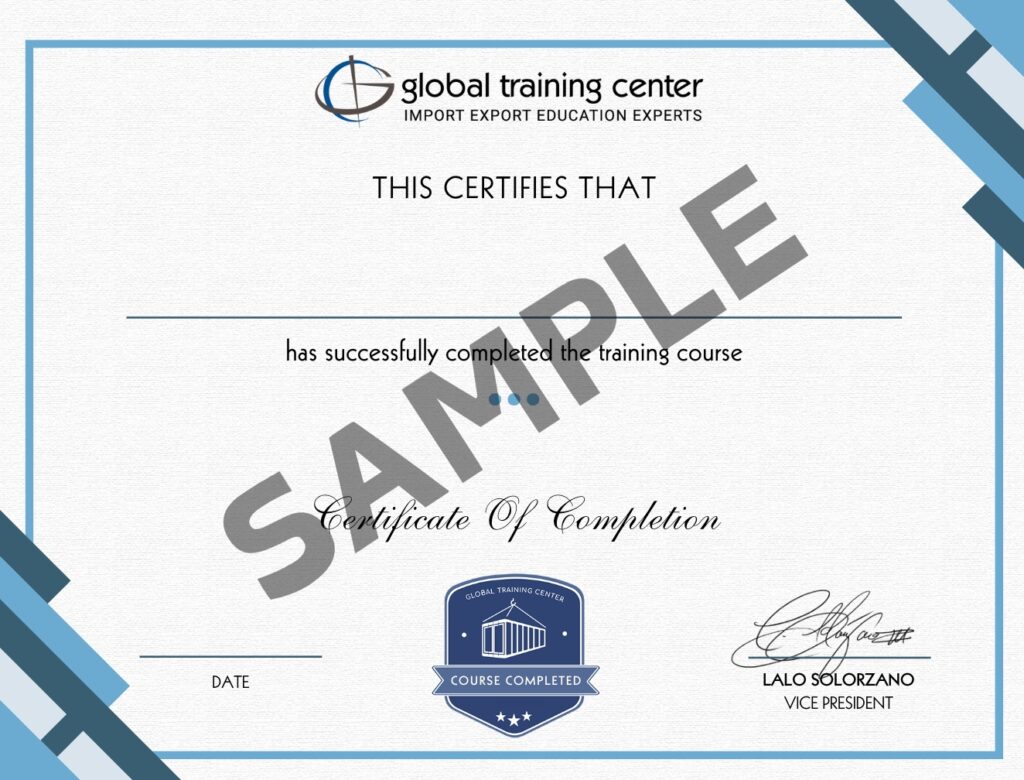 Sample Global Training Center Certificate of completion 